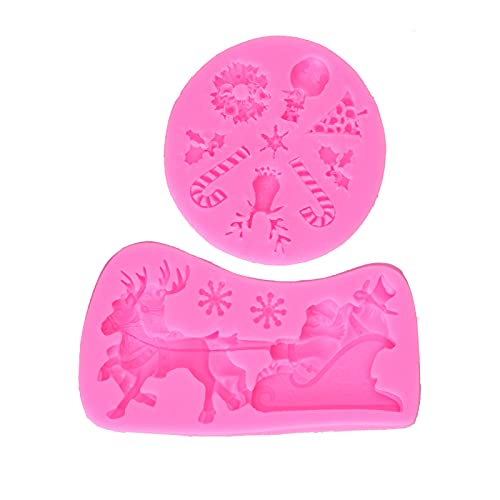 Weihnachts -Silikonform Hochtemperaturbeständiger waschbarer flexibler Santa Elchform Silikonform Pink DIY Kuchen, Schokolade, Fondant, Aromatherapie 2pcs von LIYJTK