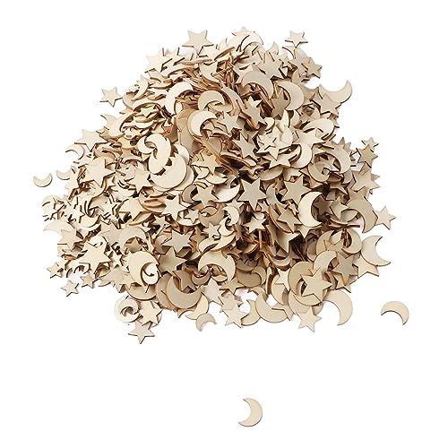 Wood Moon Star Cutout Slices Premium DIY Craft 1000pcs für verschiedene Dekorationen Partys Home Office von LIYJTK