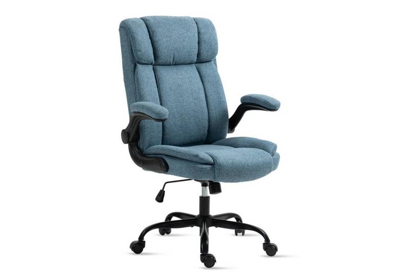 LIYURUI Bürostuhl Ergonomischer 150KG Belastbarkeit Chefsessel Stoff Flip-up Armlehnen, mit Hoher Rückenlehne und Breitem Sitz, blau von LIYURUI