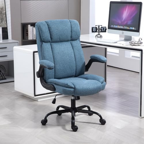 LIYURUI Bürostuhl Ergonomischer 150KG Belastbarkeit Chefsessel Stoff Flip-up Armlehnen/110° Schaukeln Chefsessel mit Hoher Rückenlehne und Breitem Sitz Schreibtischstuhl von LIYURUI