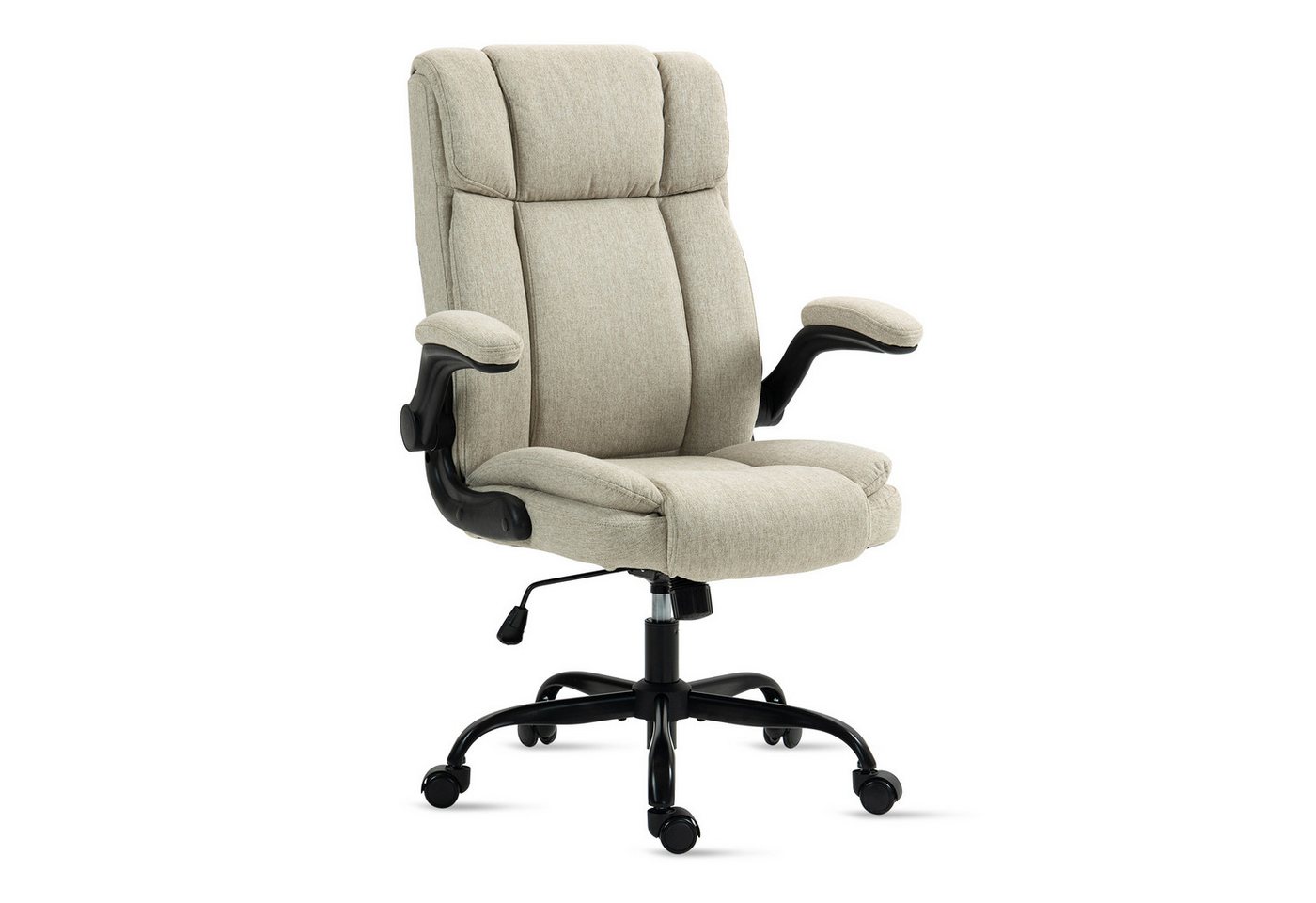 LIYURUI Bürostuhl Ergonomischer 150KG Belastbarkeit Chefsessel Stoff Flip-up Armlehnen (1 St), mit Hoher Rückenlehne und Breitem Sitz, beige von LIYURUI