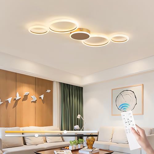 Eisern LED Deckenleuchte Dimmbar Moderne Deckenbeleuchtung Fernbedienung Wohnzimmer Deckenlampe Kreisförmiges 5-Ring Licht Schlafzimmer Bündige Deckenleuchte Für Küche Büro Restaurant (gold L100cm) Eisern LED Deckenleuchte Dimmbar Moderne Deckenbeleuchtung Fernbedienung Wohnzimmer Deckenlampe Kreisförmiges 5-Ring Licht Schlafzimmer Bündige Deckenleuchte Für Küche Büro Restaurant (gold L100cm) von LIYYANG