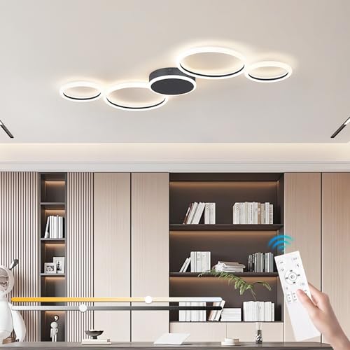 Eisern LED Deckenleuchte Dimmbar Moderne Deckenbeleuchtung Fernbedienung Wohnzimmer Deckenlampe Kreisförmiges 5-Ring Licht Schlafzimmer Bündige Deckenleuchte Für Küche Büro Restaurant (schwarz L100cm) Eisern LED Deckenleuchte Dimmbar Moderne Deckenbeleuchtung Fernbedienung Wohnzimmer Deckenlampe Kreisförmiges 5-Ring Licht Schlafzimmer Bündige Deckenleuchte Für Küche Büro Restaurant (schwarz L100cm) von LIYYANG