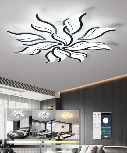 LIYYANG Moderne LED Deckenleuchte Dimmbare Wohnzimmer Deckenleuchten mit Fernbedienung Deckenbeleuchtung 80W 3000K-6500K Blumenform Deckenleuchten für Schlafzimmer Esszimmer Büro (Schwarz, 12 Köpfe) von LIYYANG