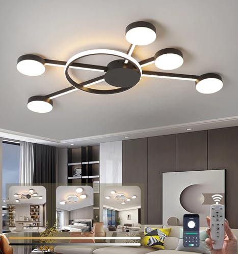 LIYYANG Moderne LED-Deckenleuchte Mode Runde Deckenleuchten Dimmbare Büro Deckenlampe Wohnzimmer Fernbedienung Deckenbeleuchtung für Schlafzimmer Arbeitszimmer Esszimmer (Schwarz L120 cm) von LIYYANG