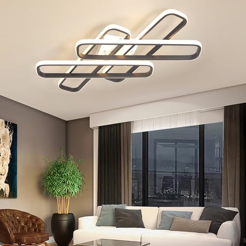 LIYYANG Moderne minimalistische Deckenleuchte LED Wohnzimmer Deckenlampe mit Fernbedienung 84 W stufenlos dimmbar Kreative Restaurant Deckenleuchten für Schlafzimmer Küchen und Büros (Schwarz, L66) von LIYYANG