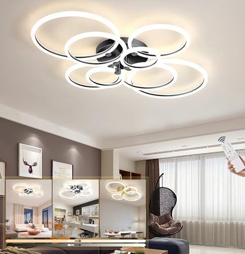 Moderne LED Deckenleuchte Dimmbare Wohnzimmer Deckenlampe Fernbedienung Deckenbeleuchtung Kreisförmige Schlafzimmer Deckenleuchten Kreativer Kronleuchter Esszimmer Büro Küche (Schwarzes, 8Köpfe 150W) von LIYYANG