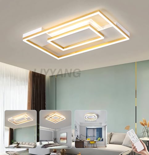 Moderne Led Deckenleuchten für Büro Esszimmer Wohnzimmer Licht Schlafzimmer Deckenleuchte Quadratisch Dimmbare kreisförmige LED Deckenlampe mit Fernbedienung 105W 3000K-6500K Kronleuchter (L105cm) von LIYYANG
