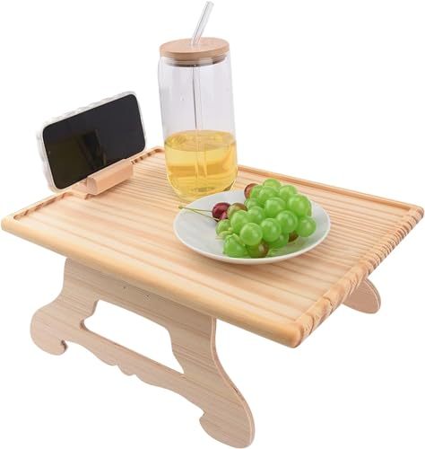 LIZEALUCKY Holz-Sofa-Beistelltisch Zum Anklipsen Für Breite Couch-Arme, Faltbares Couch-Tablett Mit Telefonhalter, Armlehnentisch Zum Essen von Getränken Und Snacks(Rectangular) von LIZEALUCKY