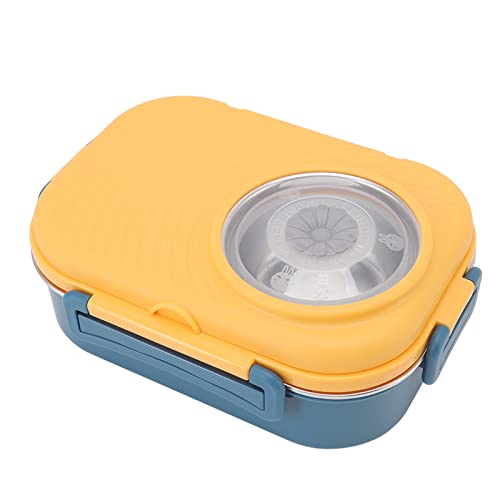 LIZEALUCKY Bento-Lunchbox, 1450 Ml, Doppelschichtiges 3-Gitter-Design, Thermo-Lunchbox aus 304 Edelstahl Mit Essstäbchen, Löffel, Suppenschüssel, Lebensmittelbehälter(Gelb) von LIZEALUCKY