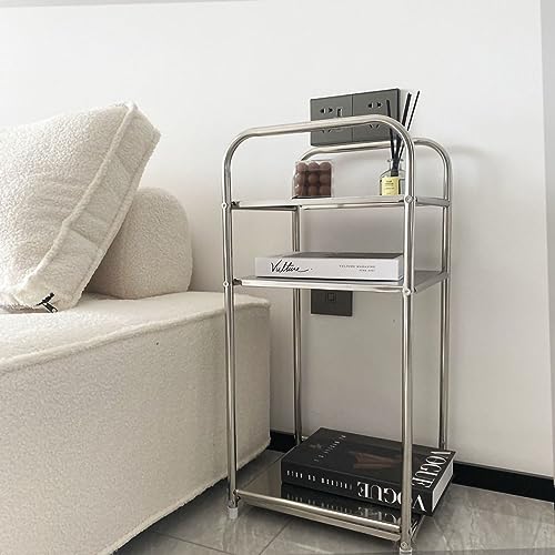 LIZEALUCKY Doppelstöckiges Edelstahlregal, Mehrzweck-Metallregal, modernes kleines Lagerregal, Standregal, Mikrowellenregal, für Küche, Wohnzimmer, Büro (Two Layers (Two Boards)) von LIZEALUCKY
