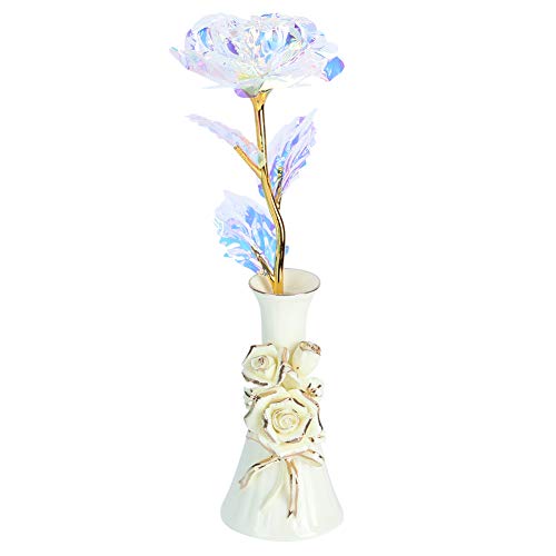 Galaxy Rose Geburtstagsgeschenk, 24 Karat Goldfolie Rose Ewige Blume Regenbogenrose und Vase Einzigartiges Geburtstags-Weihnachts-Valentinstagsgeschenk(Ceramic base) von LIZEALUCKY