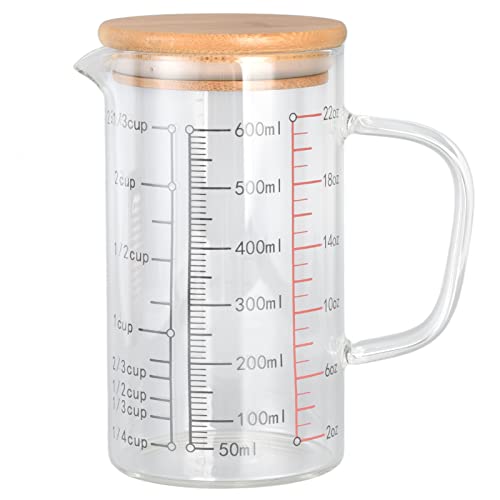 LIZEALUCKY Glas-Messbecher Mit Deckel, aus Hochwertigem Borosilikatglas, Leicht Ablesbar, V-förmige Düse, Klare Skala, Borosilikatglas-Kaffeetassen(600ml) von LIZEALUCKY