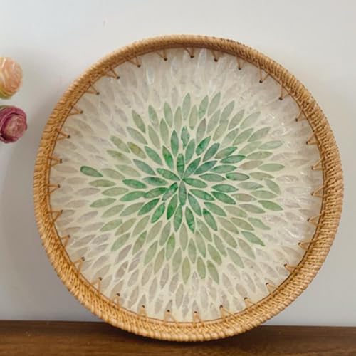 LIZEALUCKY Rattan gewebte Servierschale Dekorative Obst Dessert Snackplatte für Wohnzimmer Couchtisch (Grün) von LIZEALUCKY