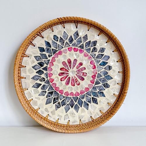 LIZEALUCKY Rattan gewebte Servierschale Dekorative Obst Dessert Snackplatte für Wohnzimmer Couchtisch (Liebe Blume) von LIZEALUCKY