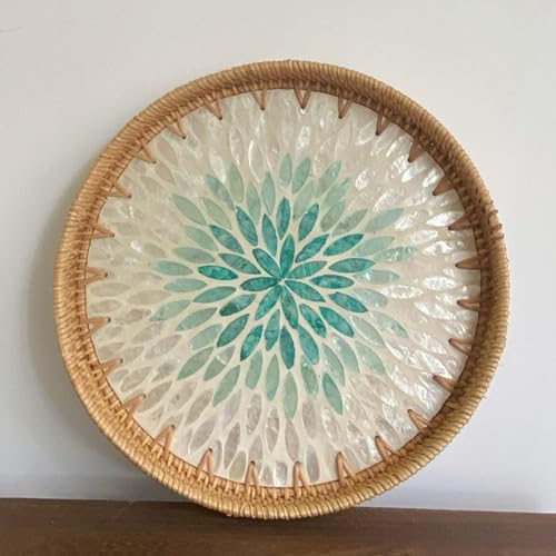LIZEALUCKY Rattan gewebte Servierschale Dekorative Obst Dessert Snackplatte für Wohnzimmer Couchtisch (Seeblau) von LIZEALUCKY