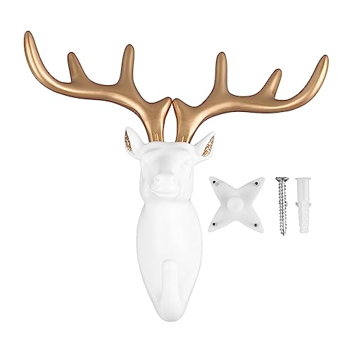 LIZEALUCKY Tierform Harzwand montiertes Haken dekorativ für Mantelhandtuchschlüssel (Gestrichener goldener Hirschkopf) von LIZEALUCKY