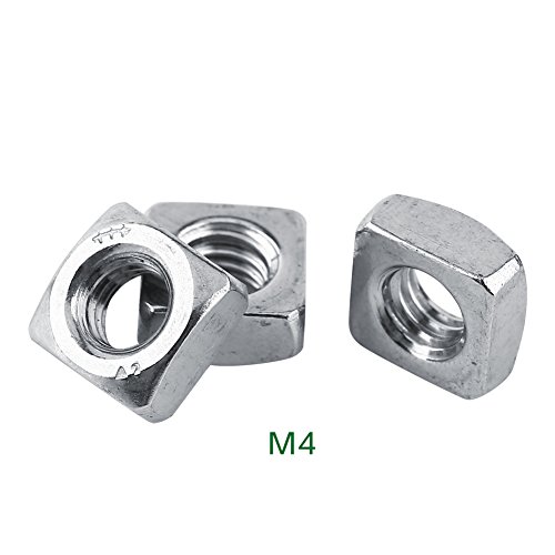Vierkantmutter Edelstahl SS304 Befestigungselement M3 M8 DIN557 Metrisches Gewinde für verschiedene Anwendungen (M4 (100 Stück/Packung)) von LIZEALUCKY
