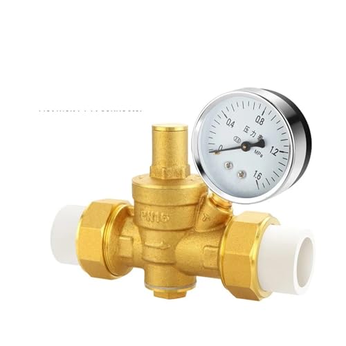 Hotmelt-Druckminderventil, Messing, verstellbar, Reduzierungsventile, Warmwasserbereiter, Haushalts-Leitungswasser-Pipeline-Messgerät Druckminderer Wasser (Size : PPR25, Color : Valve With Gauge) von LIZHAYG