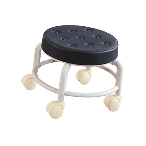 Niedriger Rollhocker Mit Rollen Niedriger Rollsitz, stabiler kleiner, um 360 ° drehbarer Rollhocker mit Fußstütze, niedrige Höhe, Rollhocker for Salons, Homeoffice, Garage, Friseurladen(Black) von LIZHAYG