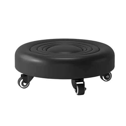Niedriger Rollhocker Mit Rollen Pulley Niedriger Hocker, Niedrige Höhe Rollhocker, Lederhocker Sitze Mit Rad, Abnehmbarer Kleiner Hocker for Zu Hause, Runder Rollsitzhocker(B Corrugated Black) von LIZHAYG