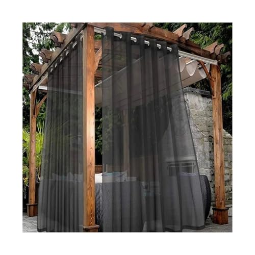 Outdoor Vorhang Wetterfest 1 Panel Moderner wasserdichter transparenter Gartenvorhang durchscheinend schwarz weiß grau Pergola Tüllnetz Außenterrasse Fenstervorhänge(Black,132X213cm) von LIZHAYG