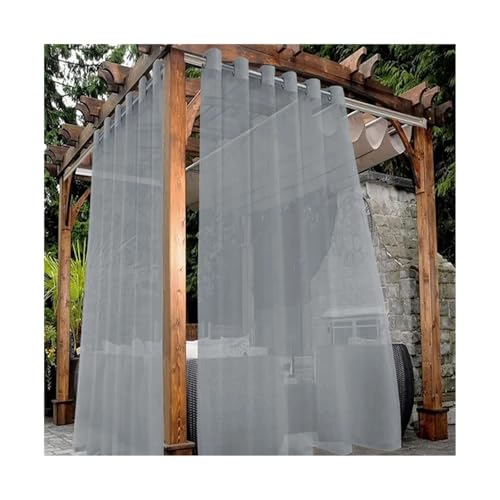Outdoor Vorhang Wetterfest 1 Panel Moderner wasserdichter transparenter Gartenvorhang durchscheinend schwarz weiß grau Pergola Tüllnetz Außenterrasse Fenstervorhänge(Grey,132X183cm) von LIZHAYG