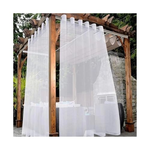 Outdoor Vorhang Wetterfest 1 Panel Moderner wasserdichter transparenter Gartenvorhang durchscheinend schwarz weiß grau Pergola Tüllnetz Außenterrasse Fenstervorhänge(White,132X241cm) von LIZHAYG