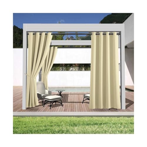 Outdoor Vorhang Wetterfest 1 Stück, Außenvorhänge, wasserdichter Sichtschutzvorhang mit Ösen Oben, for Veranda, Pergola, Cabana, Terrassendekoration(Beige,1_W132 X H241) von LIZHAYG