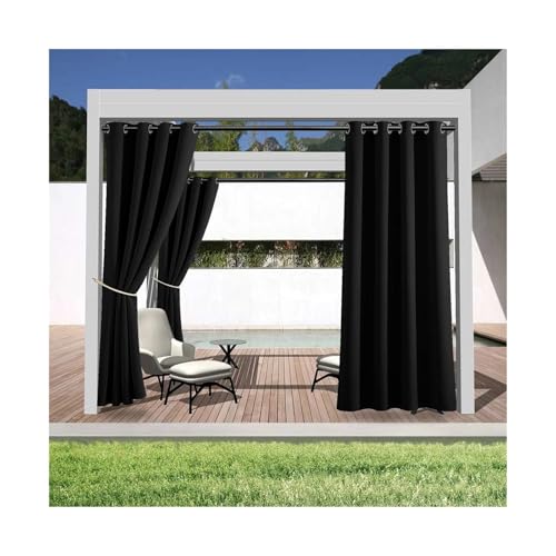 Outdoor Vorhang Wetterfest 1 Stück, Außenvorhänge, wasserdichter Sichtschutzvorhang mit Ösen Oben, for Veranda, Pergola, Cabana, Terrassendekoration(Black,1_W132 X H213) von LIZHAYG
