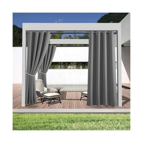 Outdoor Vorhang Wetterfest 1 Stück, Außenvorhänge, wasserdichter Sichtschutzvorhang mit Ösen Oben, for Veranda, Pergola, Cabana, Terrassendekoration(Grey,1_W132 X H274) von LIZHAYG