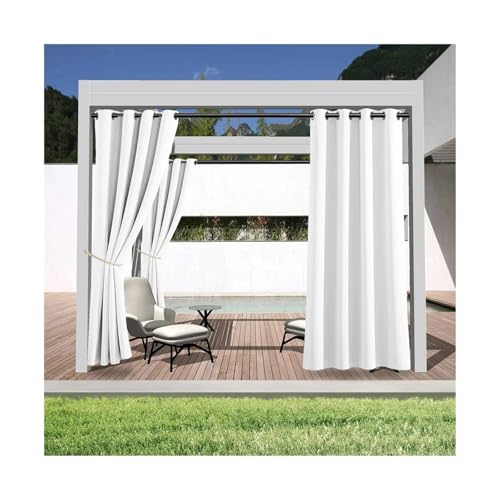Outdoor Vorhang Wetterfest 1 Stück, Außenvorhänge, wasserdichter Sichtschutzvorhang mit Ösen Oben, for Veranda, Pergola, Cabana, Terrassendekoration(White,1_W132 X H213) von LIZHAYG