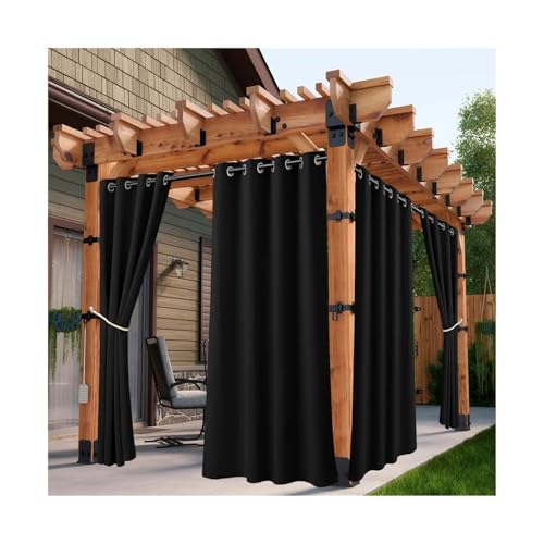 Outdoor Vorhang Wetterfest 1 x wasserdichte Outdoor-Vorhänge, UV-Schutz, Wärmedämmung, Sonnenschutz, Ösenoberteil for Veranda, Pergola, Cabana(Black,1_W35XH84(INCH)-1PCS) von LIZHAYG