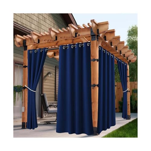 Outdoor Vorhang Wetterfest 1 x wasserdichte Outdoor-Vorhänge, UV-Schutz, Wärmedämmung, Sonnenschutz, Ösenoberteil for Veranda, Pergola, Cabana(Blue,1_W52XH95(INCH)-2PCS) von LIZHAYG