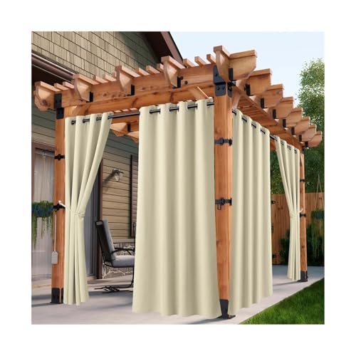 Outdoor Vorhang Wetterfest 1 x wasserdichte Outdoor-Vorhänge, UV-Schutz, Wärmedämmung, Sonnenschutz, Ösenoberteil for Veranda, Pergola, Cabana(Cream,1_W52XH84(INCH)-2PCS) von LIZHAYG