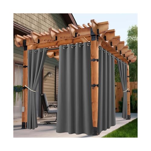 Outdoor Vorhang Wetterfest 1 x wasserdichte Outdoor-Vorhänge, UV-Schutz, Wärmedämmung, Sonnenschutz, Ösenoberteil for Veranda, Pergola, Cabana(Grey,1_W35XH63(INCH)-2PCS) von LIZHAYG