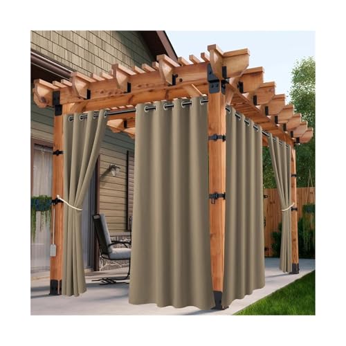 Outdoor Vorhang Wetterfest 1 x wasserdichte Outdoor-Vorhänge, UV-Schutz, Wärmedämmung, Sonnenschutz, Ösenoberteil for Veranda, Pergola, Cabana(Khaki,1_W35XH63(INCH)-1PCS) von LIZHAYG