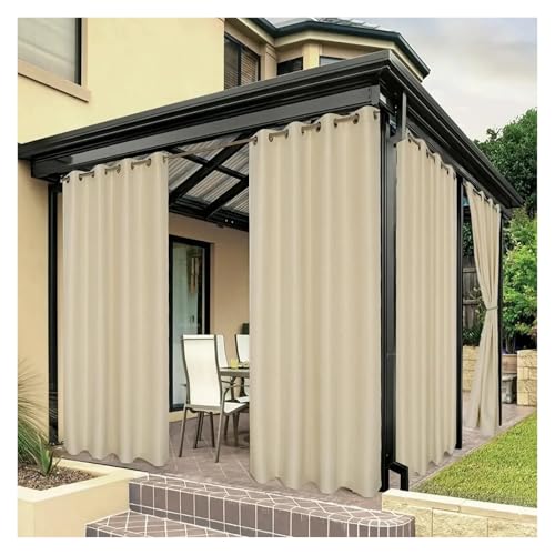 Outdoor Vorhang Wetterfest Wasserdicht, Winddicht, UV-beständig, Polyester-Vorhänge for Terrasse, Veranda, Pergola, Terrasse, Schattierungsvorhänge in Mehreren Größen(Beige,W132xH213cm) von LIZHAYG