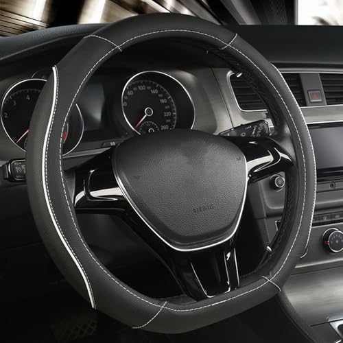 LIZHIguo Auto Lenkradbezug für BMW X5 F15 2014-2018(5Se-ATS),Anti Rutsch Atmungsaktiv Verschleißfest Elastizität Lenkradhüllen,Auto Lenkradbezug Schutzhülle Innenraum,A-White + Black-D-Shaped von LIZHIguo