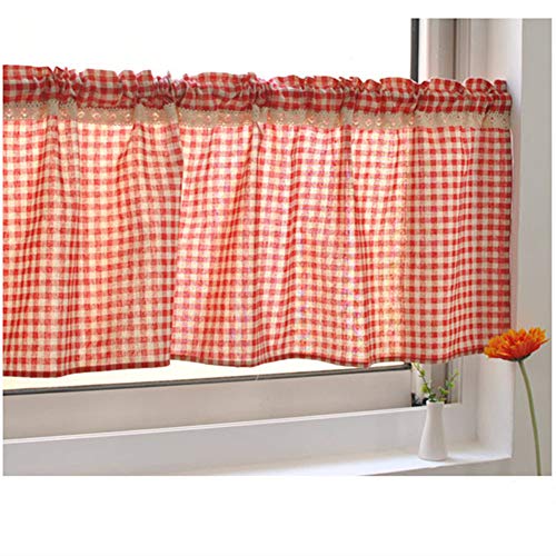 LIZHOUMIL Kurzgardine Kurzvorhang Kariert Kurzstores Gardinen Vorhang Plaid Printing Lace Kurzvorhang Fenster Behandlung Dekor für Küche Wohnzimmer rot Breite 135 * Höhe 40cm von LIZHOUMIL