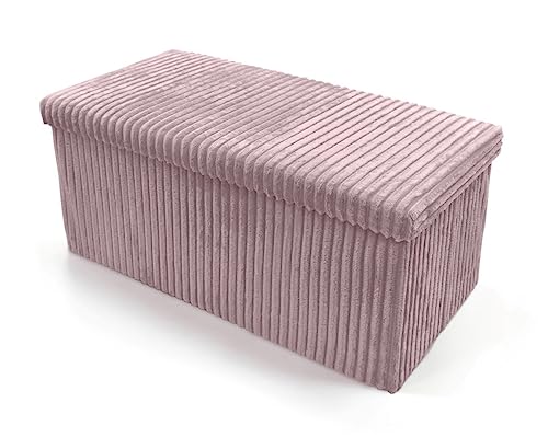 Faltbare Aufbewahrungsboxen, Sitz, Fußhocker, Knautschsamt und Cordmaterial, Ottomane, Aufbewahrungsbox mit Deckel für Kinder, Spielzeug, Schlafzimmer, Flur, Wohnzimmer (Cord Blush Pink, 78 x 38 x 38 von LIZZIE JACOBS