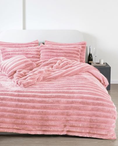 LIZZIE JACOBS Bettwäscheset aus Teddy-Sherpa-Fleece, superweich, warm, gemütlich, Bettbezug, Bettwäsche-Sets (Blush Pink, Kissenbezug 43 x 43 cm) von LIZZIE JACOBS