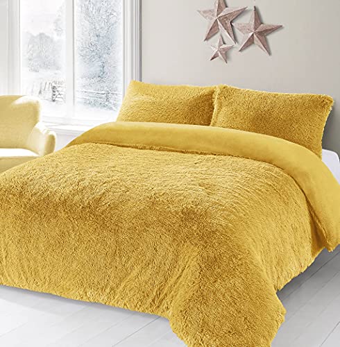 LIZZIE JACOBS Cuddles Flauschiges Pelz-Fleece-Bettbezug-Sets, super weich, warm, gemütlich, kuschelig, langflorig, Fleece-Bettbezug-Sets, wendbare Bettwäsche-Sets (Einzelbett, Ocker) von LIZZIE JACOBS