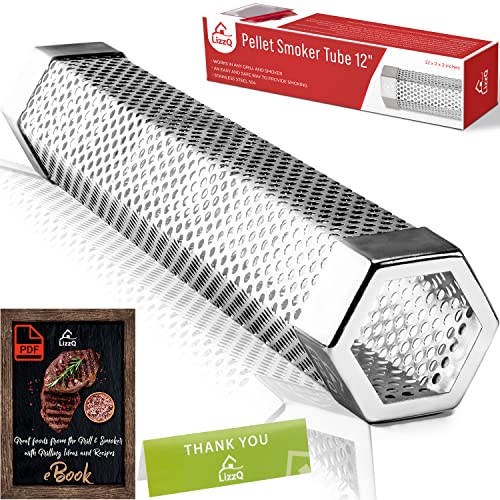 LIZZQ Premium Pellet Smoker Tube 30,5 cm – 5 Stunden rauchen – für jeden Grill oder Smoker, Heiß- oder Kalträuchern – Gratis eBook Grillideen und Rezepte von LIZZQ
