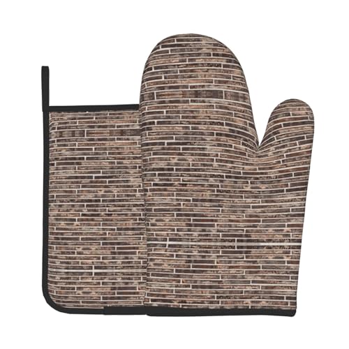 Backsteinmauer Bedrucktes Ofenhandschuh- und Topflappen-Set für Ofen und Grill, ideales Geschenk für Köche von LJABCVNN