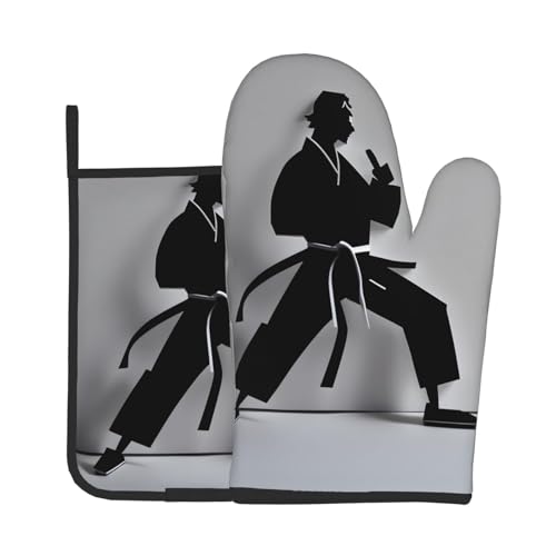 Eindrucksvolles Set mit Ofenhandschuhen und Topflappen mit Karate-Männer-Aufdruck, ideales Geschenk für Köche von LJABCVNN