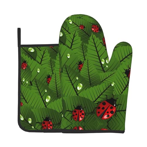 Ofenhandschuhe und Topflappen-Set mit Blättern und Marienkäfern, ideales Geschenk für Köche Ofenhandschuhe und Topflappen-Set mit Blättern und Marienkäfern, ideales Geschenk für Köche von LJABCVNN