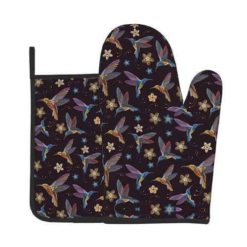Ofenhandschuhe und Topflappen-Set mit Blumen-Kolibri-Stickerei, ideales Geschenk für Köche von LJABCVNN