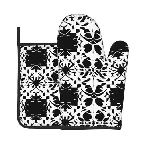 Ofenhandschuhe und Topflappen-Set mit schwarz-weißem Muster, für Ofen und Grill, ideales Geschenk für Köche von LJABCVNN