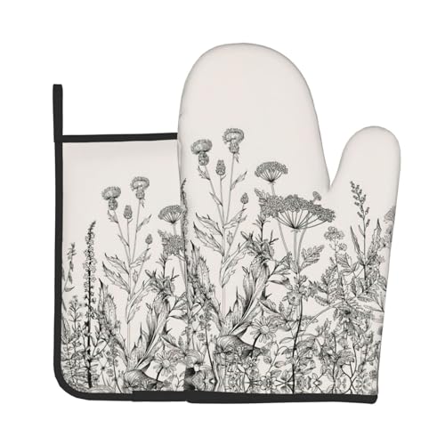 Topfhandschuhe und Topflappen-Set mit Blumenkräutern und botanischer Gravur, ideales Geschenk für Köche Topfhandschuhe und Topflappen-Set mit Blumenkräutern und botanischer Gravur, ideales Geschenk für Köche von LJABCVNN